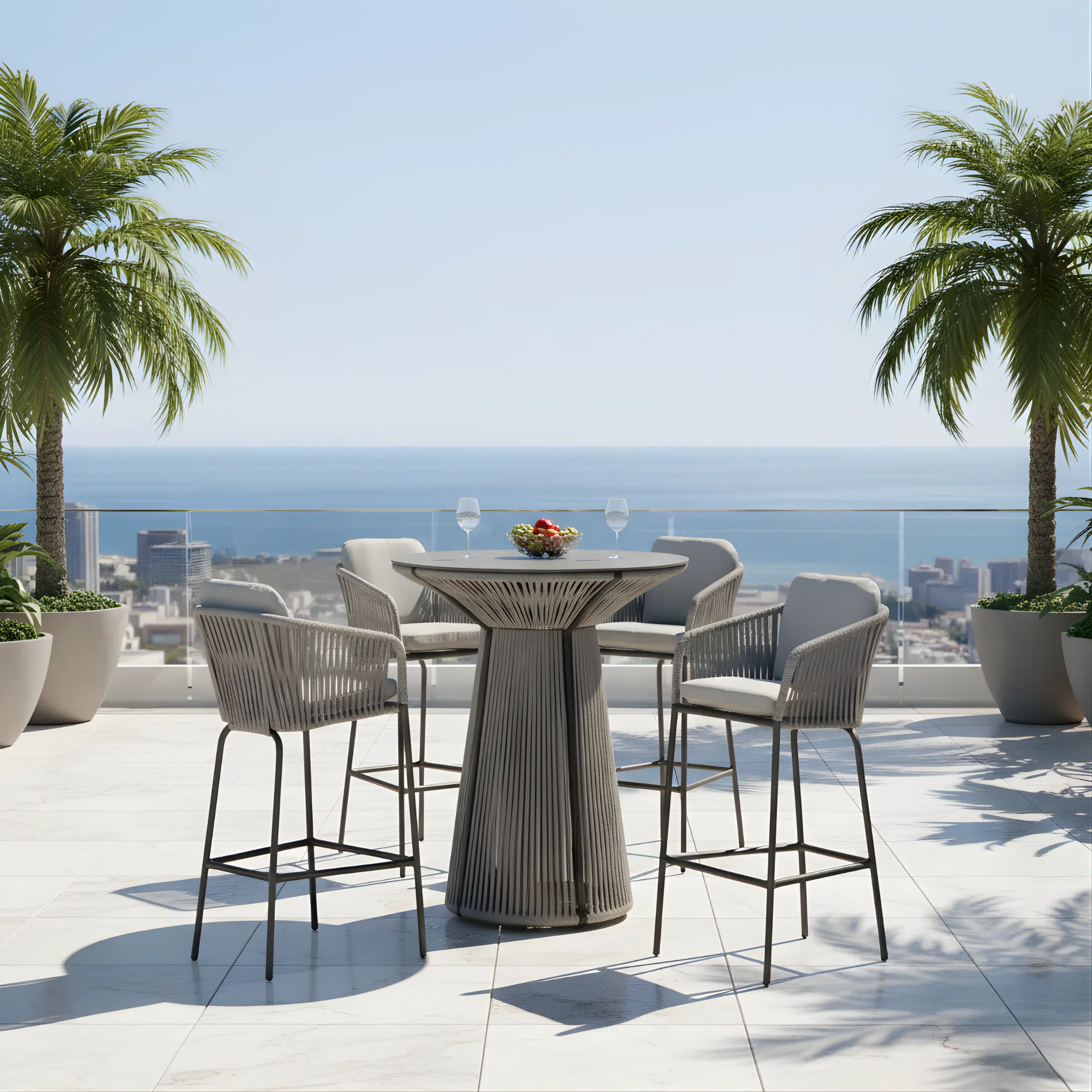 Rodhos 90 Aluminium and Rope Bar Table