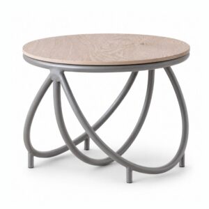 Davin-60 round side table with wood-effect top